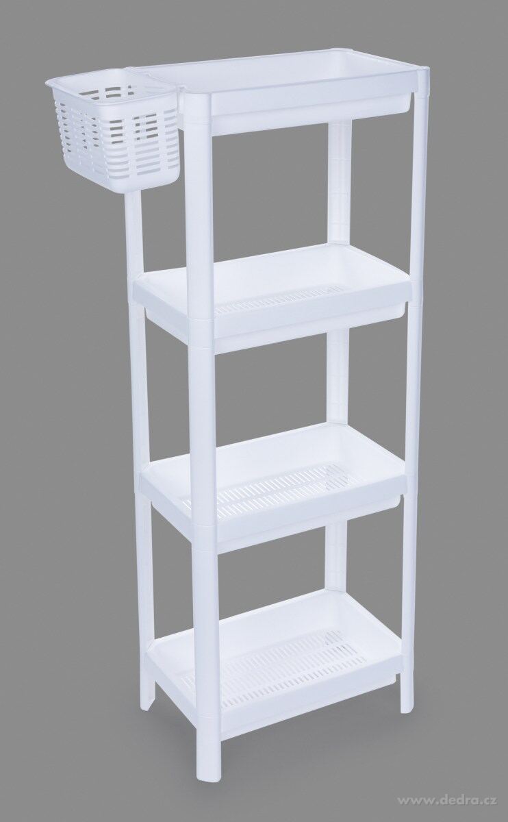 PERFOR, obdélníkový regál 4patrový 23 cm, plastový patrový organizér s perforovanými policemi, výška 100 cm | Vychytávky pro skladování | Grand Móda