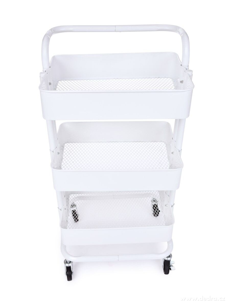 TROLLEY, celokovový pojízdný regál 3patrový, kovový vozík na kolečkách, výška 86 cm, bílý – náhled 6 | Grand Móda