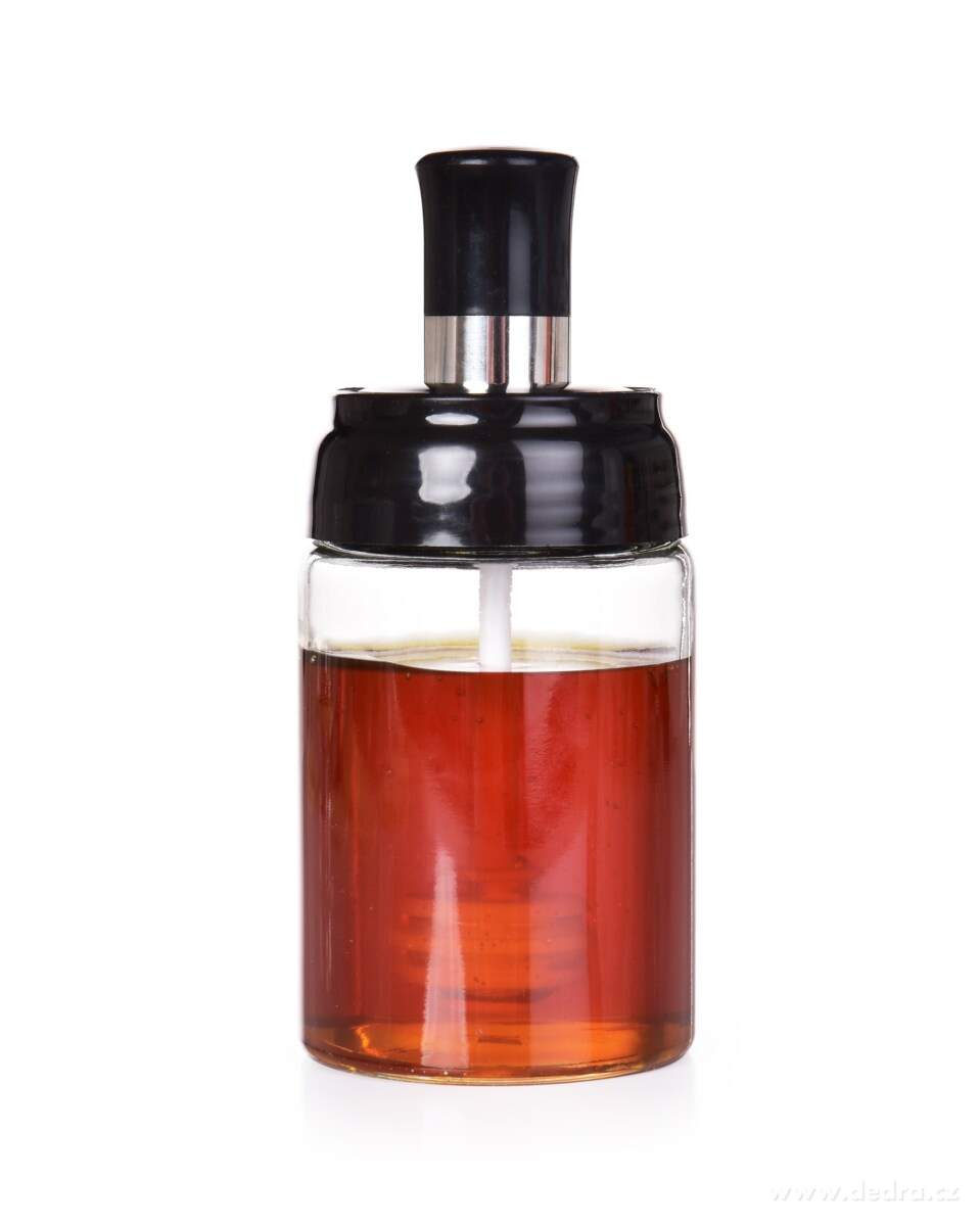 MEDOMAT, skleněná dóza na med 250 ml, s integrovanou medolžičkou – náhled 2 | Grand Móda