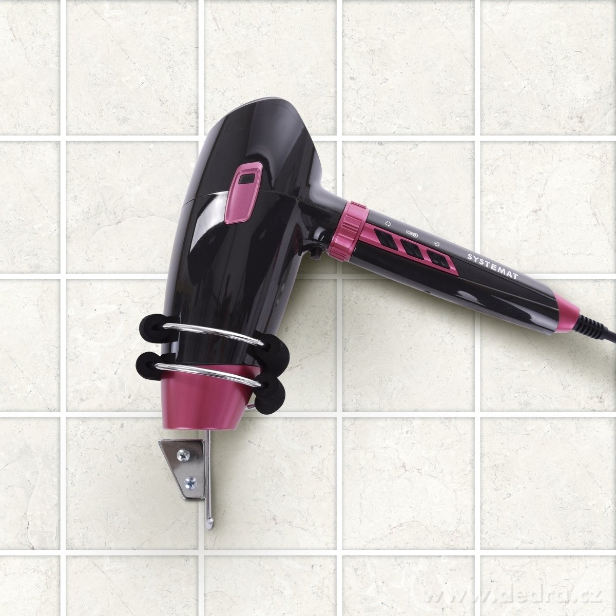 FÉNOCHŇAP, Kovový držák na fén, nástěnný úchyt se šroubky, Ø 6 cm – náhled 4 | Grand Móda