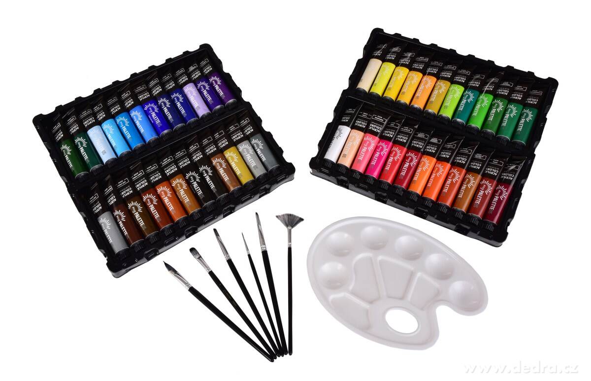 ART, 48 ks exkluzivní sada akrylových barev s příslušenstvím, vodou ředitelné, netoxické, rychleschnoucí – náhled 4 | Grand Móda