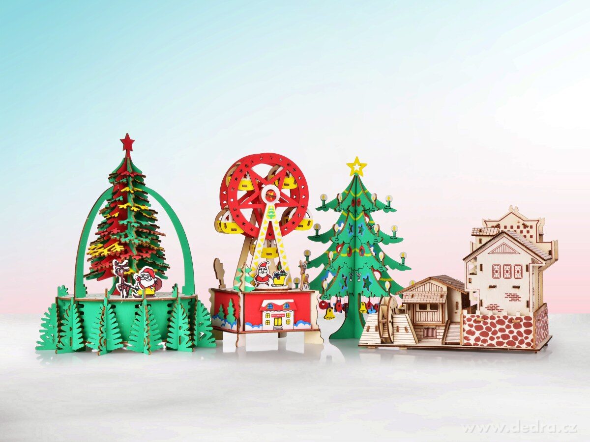 OZDOBENÝ VÁNOČNÍ STROMEK, skládací dřevěná stavebnice, 26 cm – náhled 3 | Grand Móda