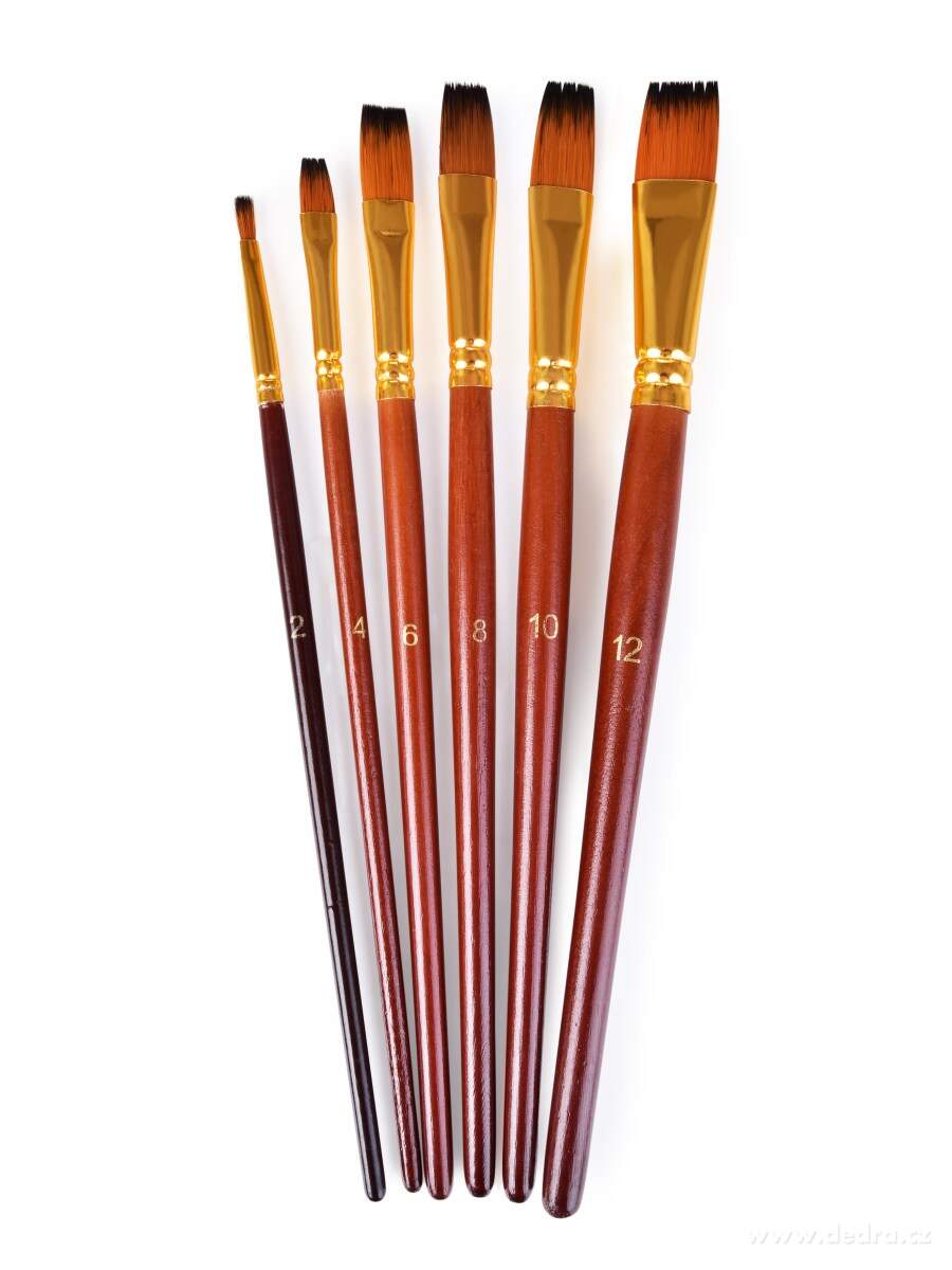 ART, 6 ks umělecké ploché štětce, dřevěná rukojeť & zlaté syntetické štětiny, pro všechny typy barev | Školní potřeby ÔťĆ´ŞĆ | Grand Móda