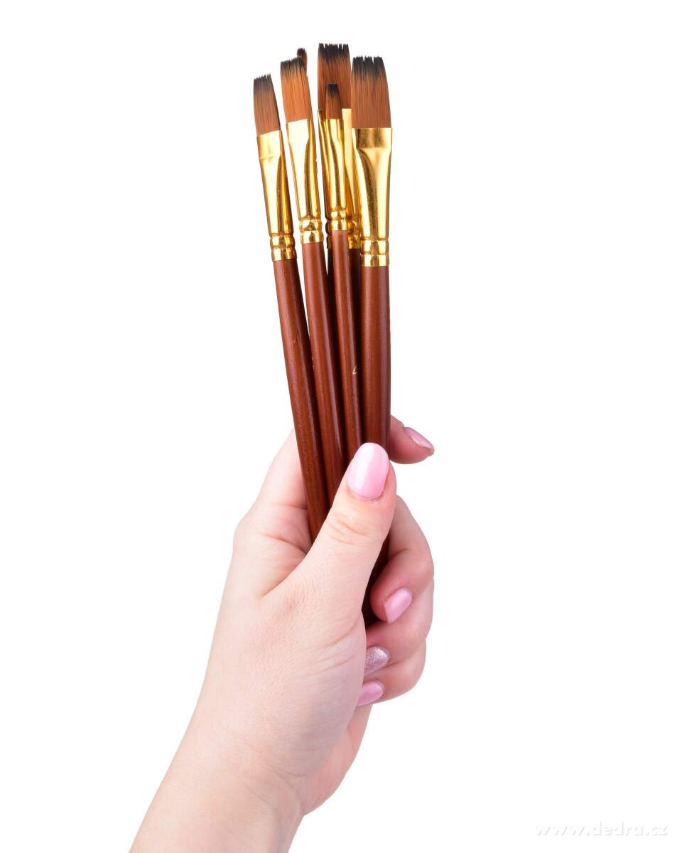 ART, 6 ks umělecké ploché štětce, dřevěná rukojeť & zlaté syntetické štětiny, pro všechny typy barev – náhled 2 | Grand Móda