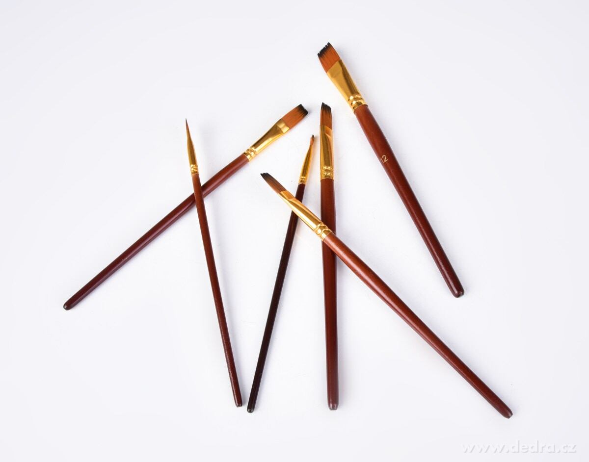 ART, 6 ks umělecké ploché štětce, dřevěná rukojeť & zlaté syntetické štětiny, pro všechny typy barev – náhled 6 | Grand Móda
