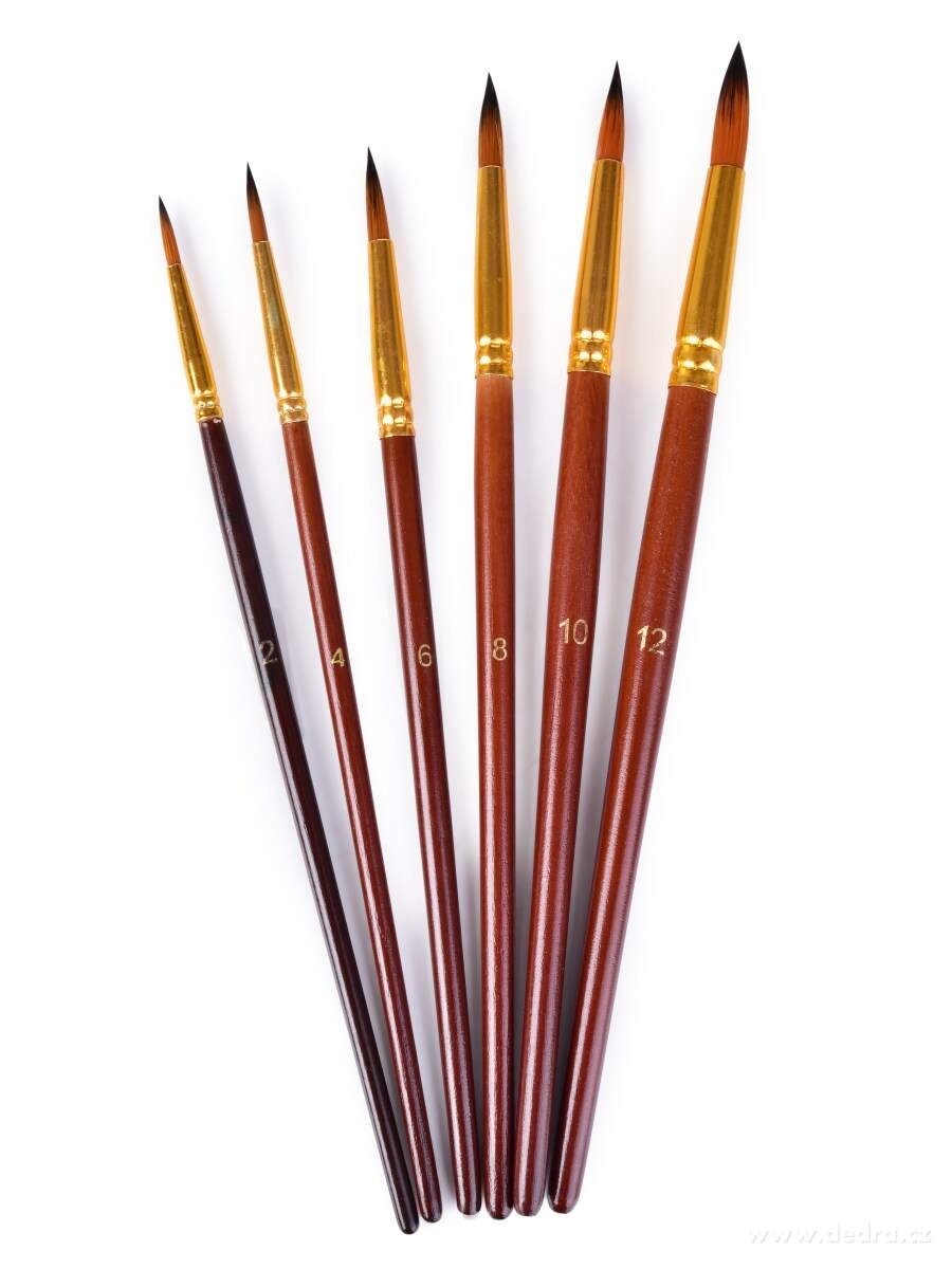 ART, 6 ks umělecké kulaté štětce, dřevěná rukojeť & zlaté syntetické štětiny, pro všechny typy barev | Školní potřeby ÔťĆ´ŞĆ | Grand Móda