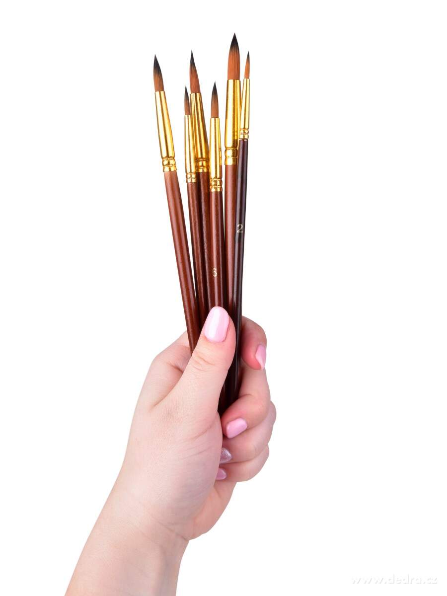 ART, 6 ks umělecké kulaté štětce, dřevěná rukojeť & zlaté syntetické štětiny, pro všechny typy barev – náhled 2 | Grand Móda