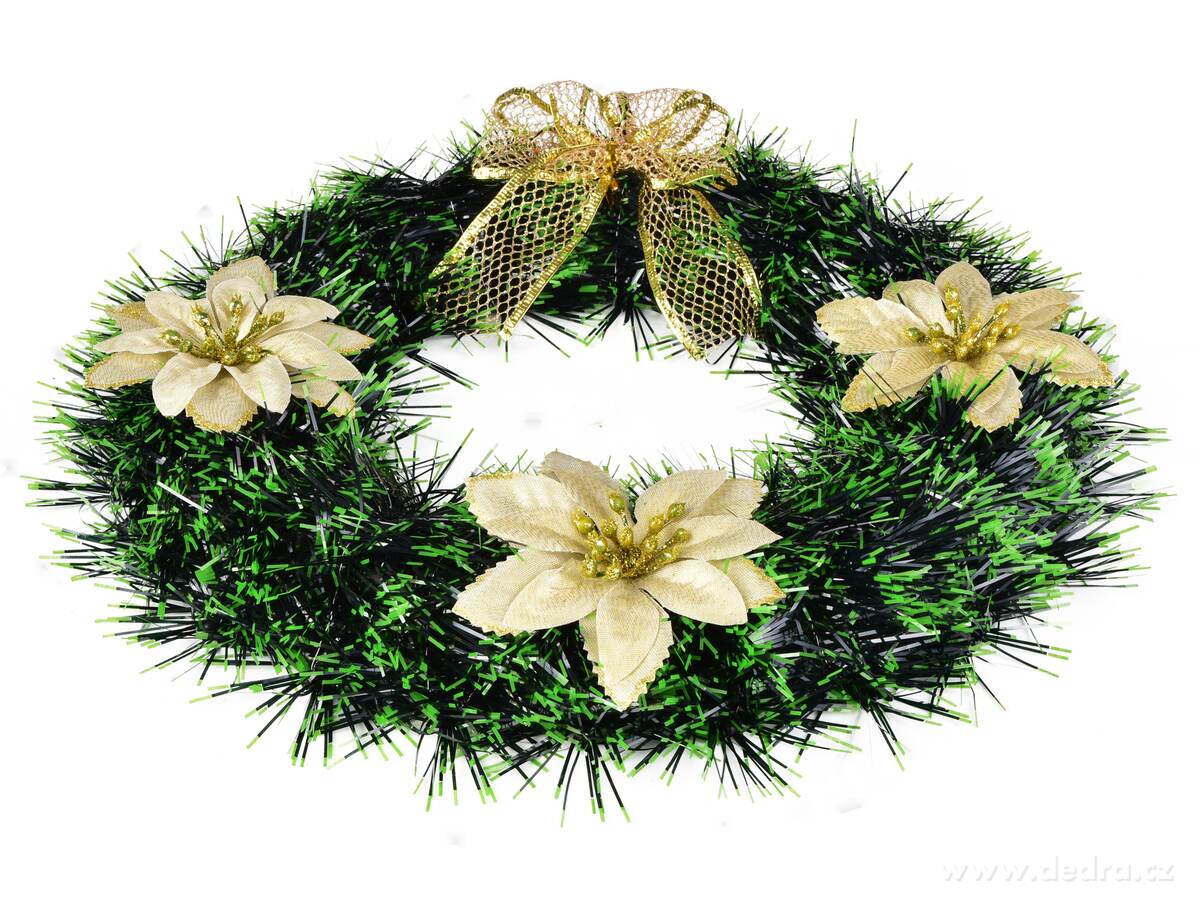 VÁNOČNÍ VĚNEC, zelený se zlatými květy, dekorace na stůl & dveře, Ø 30 cm – náhled 2 | Grand Móda