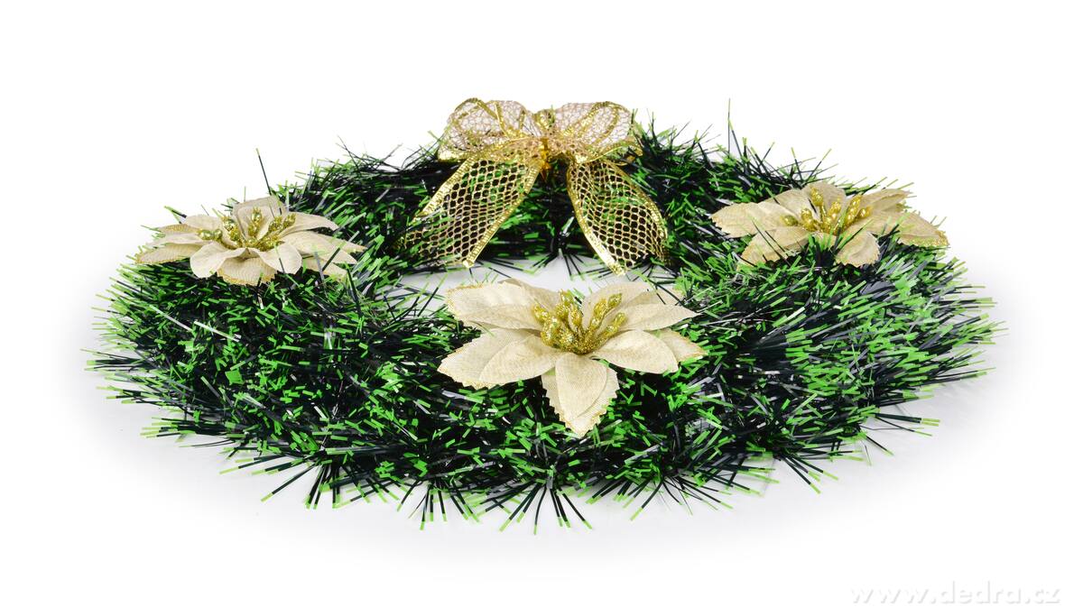 VÁNOČNÍ VĚNEC, zelený se zlatými květy, dekorace na stůl & dveře, Ø 30 cm – náhled 5 | Grand Móda