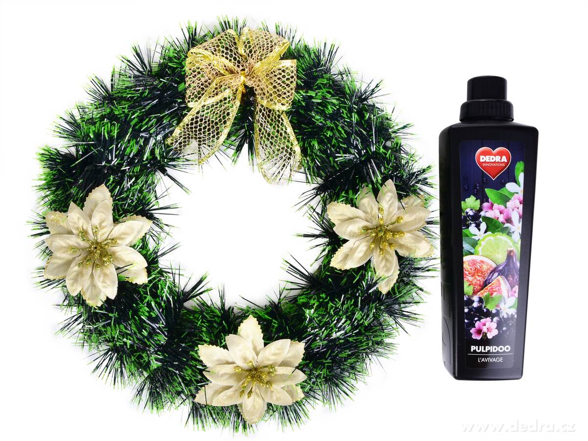 VÁNOČNÍ VĚNEC, zelený se zlatými květy, dekorace na stůl & dveře, Ø 30 cm – náhled 6 | Grand Móda