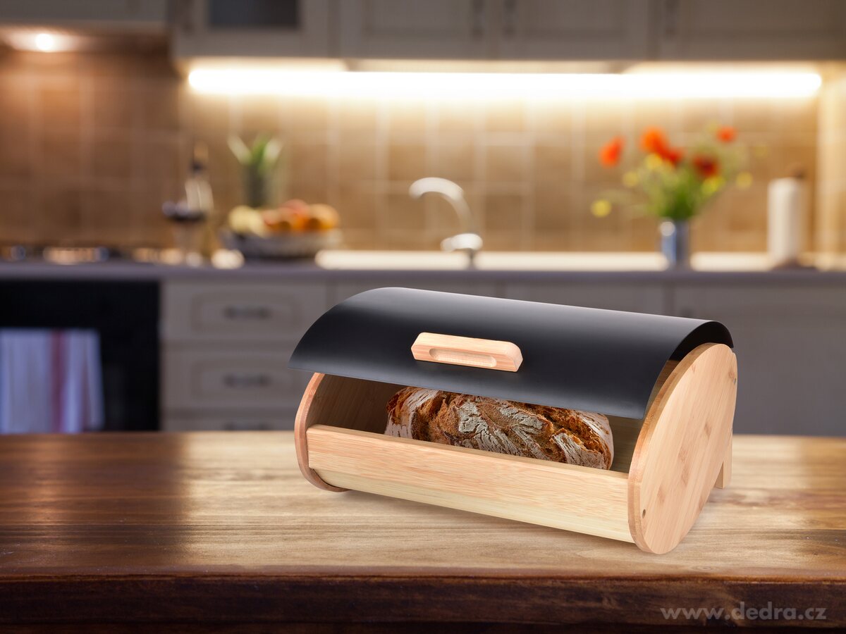 34 cm BAMBUSOVÝ CHLEBNÍK s kovovým odklápěcím víkem GoEco® – náhled 3 | Grand Móda