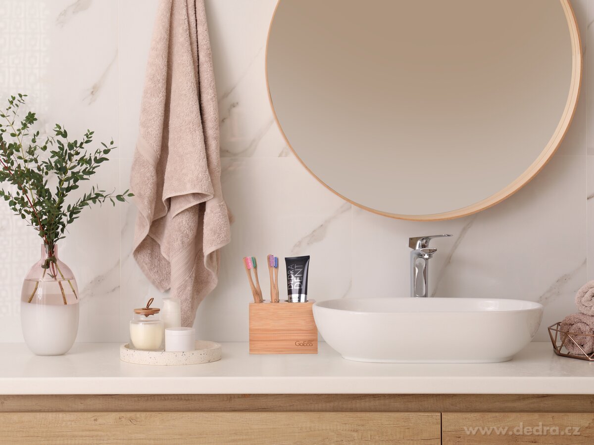GoEco®, bambusový stojan na zubní kartáčky & pastu, minimalistický koupelnový doplněk – náhled 3 | Grand Móda