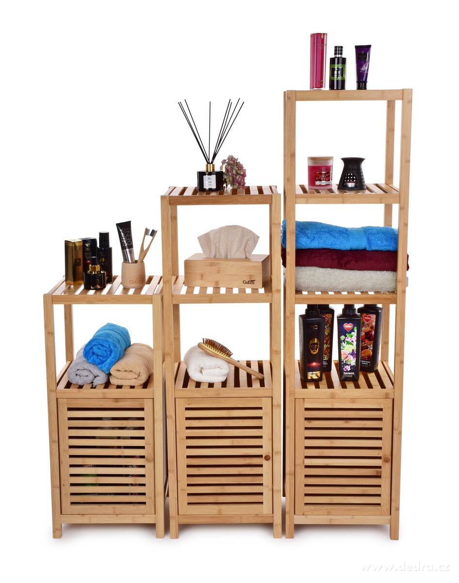 GoEco®, Bambusový regál s 1 policí a dvířky, 80 cm – náhled 3 | Grand Móda