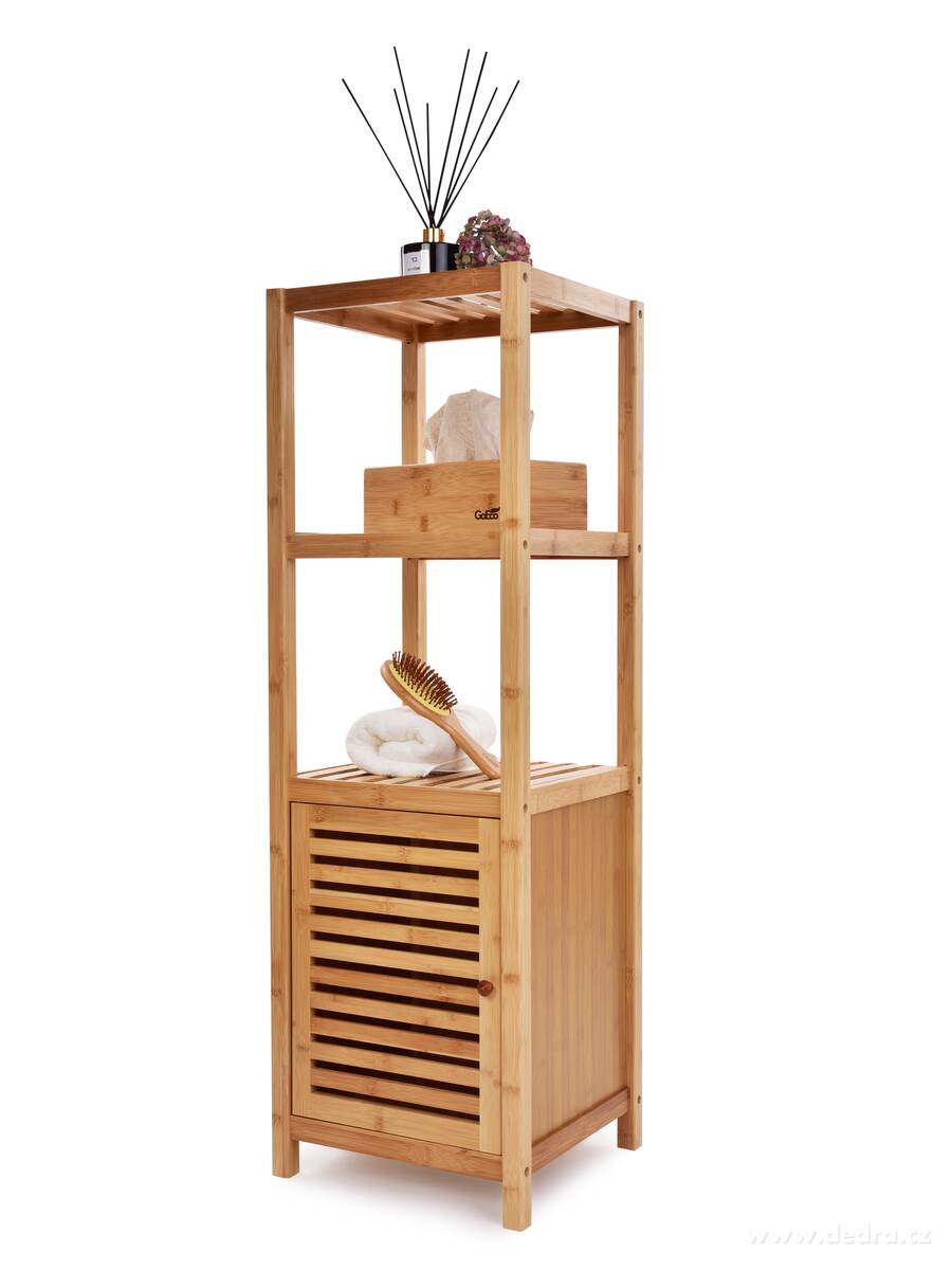 GoEco®, Bambusový regál se 2 policemi a skříňkou se dvířky, 110 cm | Police, regály a stojany | Grand Móda