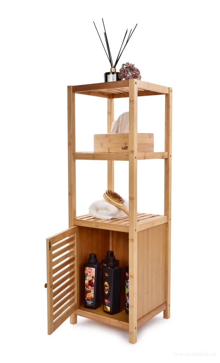 GoEco®, Bambusový regál se 2 policemi a skříňkou se dvířky, 110 cm – náhled 2 | Grand Móda