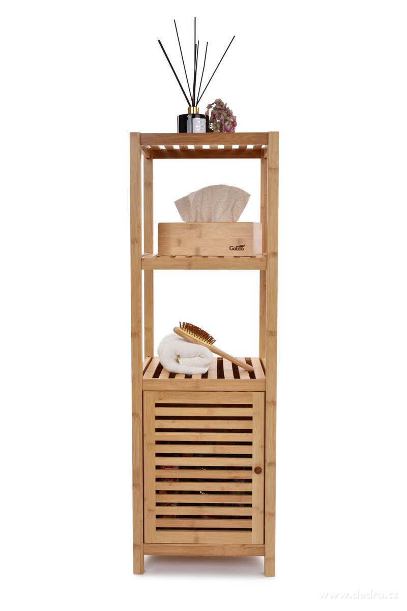 GoEco®, Bambusový regál se 2 policemi a skříňkou se dvířky, 110 cm – náhled 4 | Grand Móda