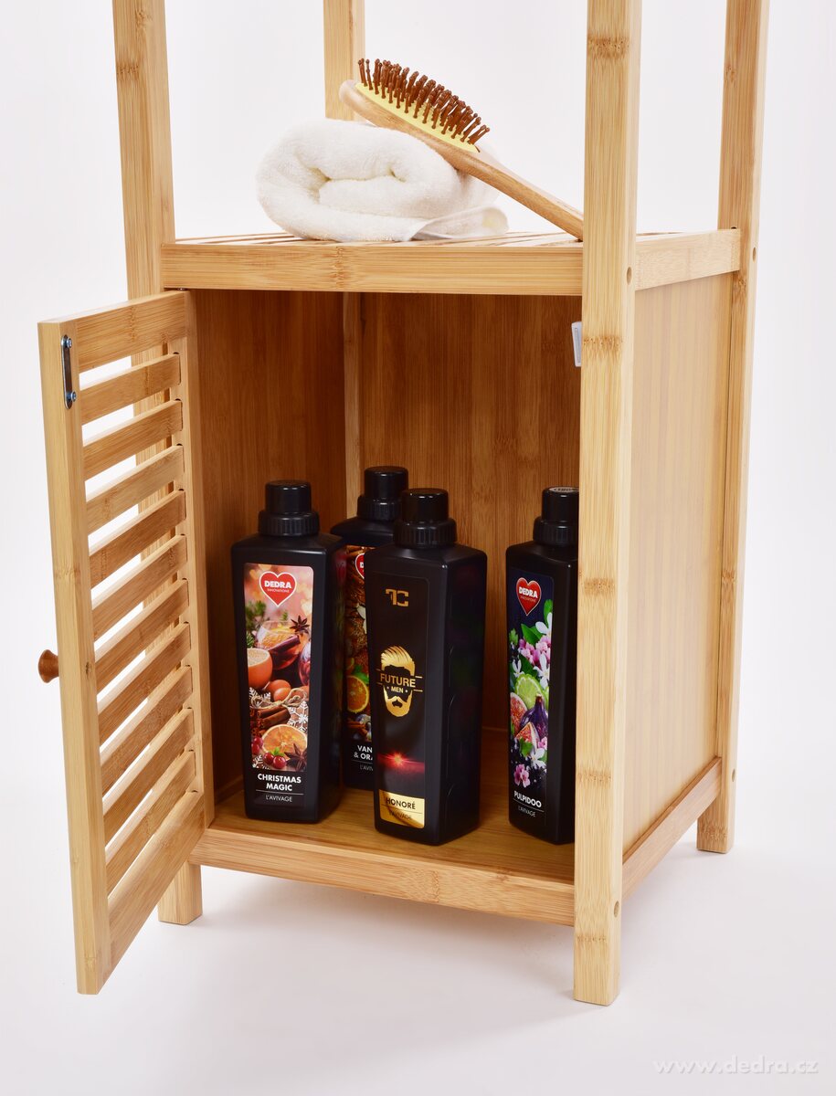 GoEco®, Bambusový regál se 2 policemi a skříňkou se dvířky, 110 cm – náhled 6 | Grand Móda
