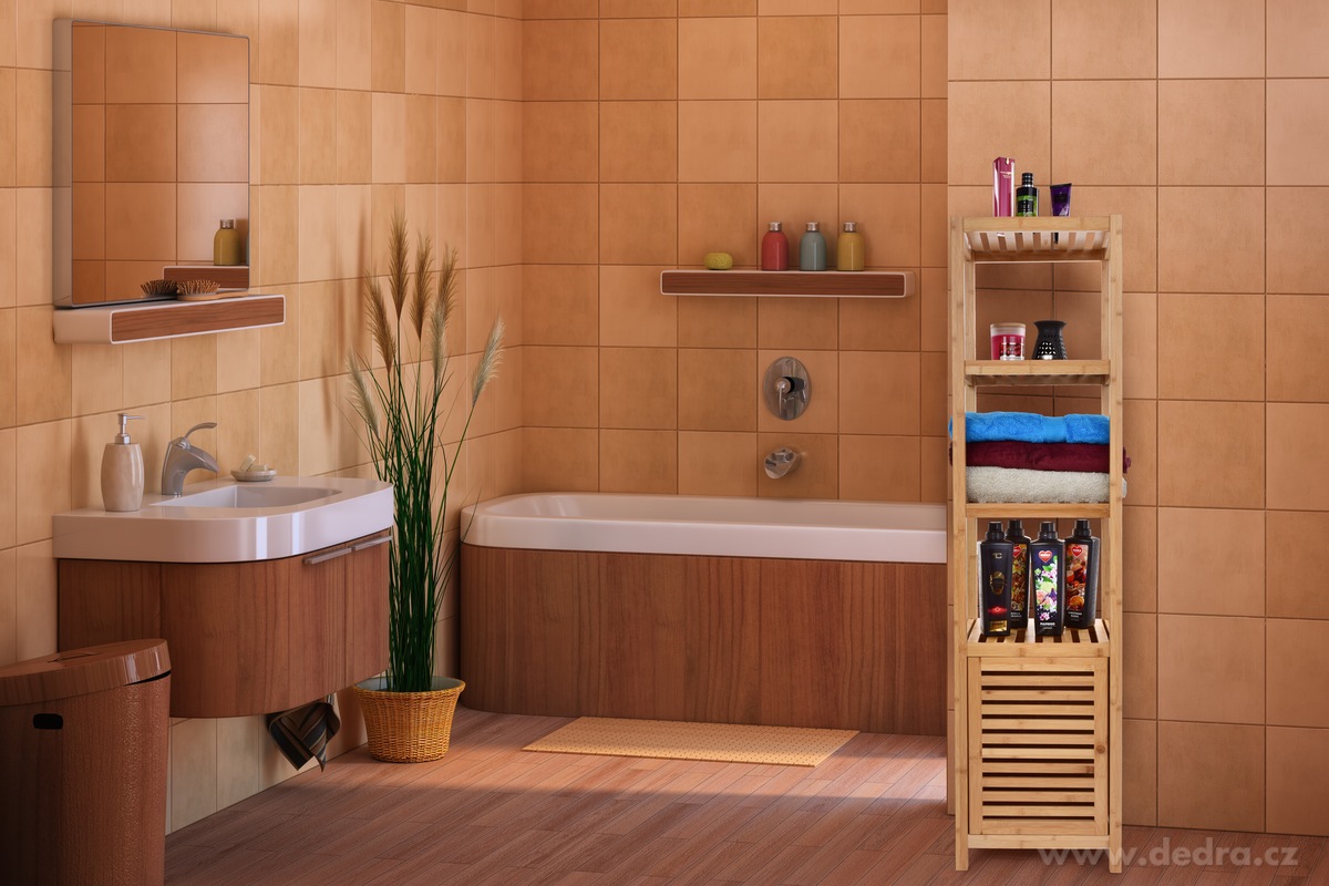 GoEco®, Bambusový regál se 3 policemi a skříňkou se dvířky, 140 cm – náhled 3 | Grand Móda