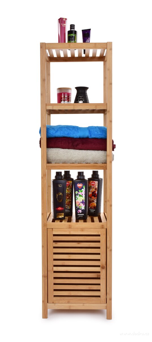 GoEco®, Bambusový regál se 3 policemi a skříňkou se dvířky, 140 cm – náhled 4 | Grand Móda