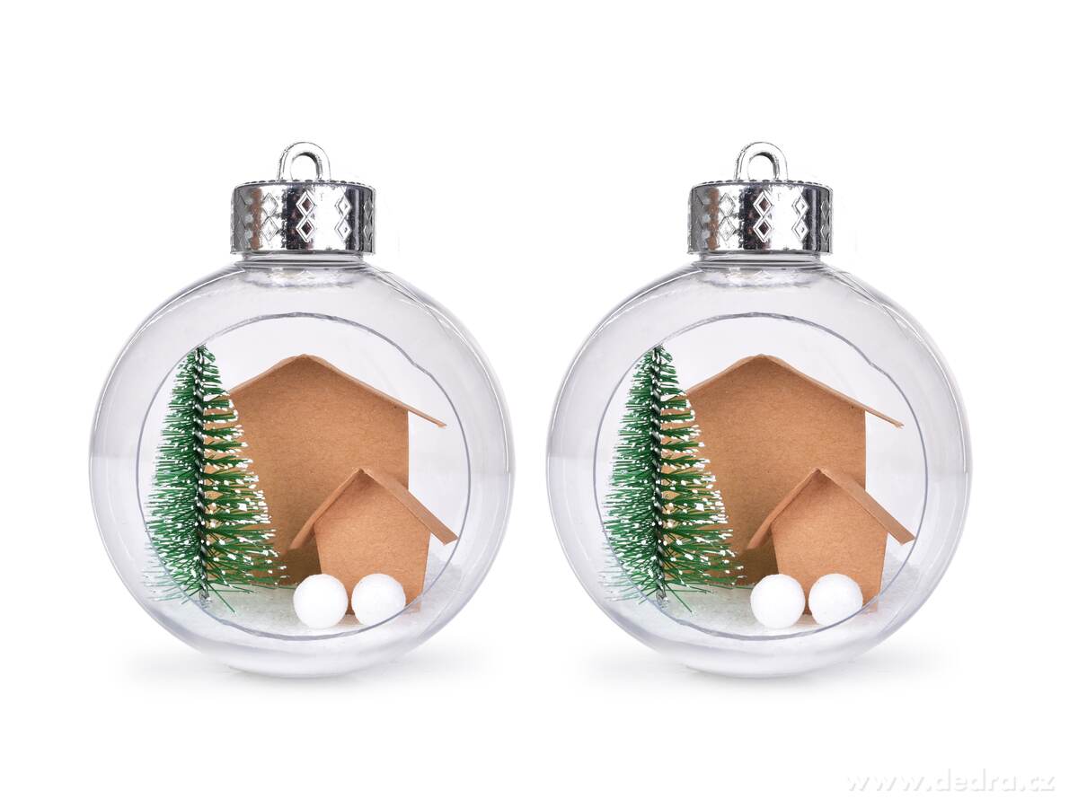 ZIMNÍ POHÁDKA, transparentní koule s mini dekorací, sada 2 ks, 8 cm | Tradiční odstíny Vánoc | Grand Móda