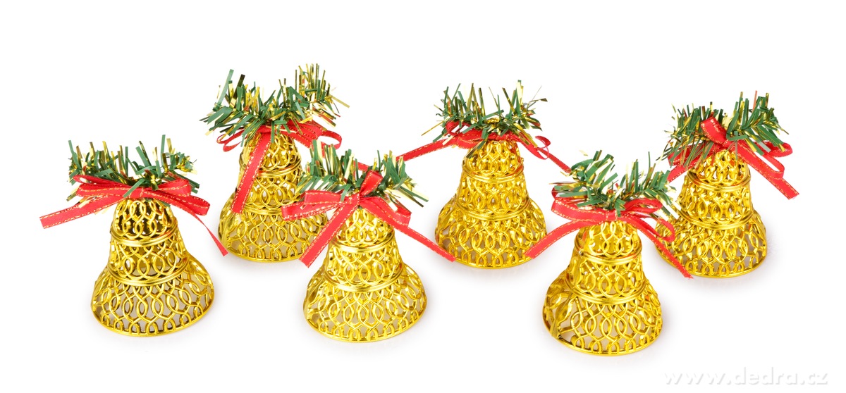 ZLATÉ ZVONĚNÍ, vánoční zvonečky krajkového vzhledu, sada 6 ks, 8 cm | Tradiční odstíny Vánoc | Grand Móda