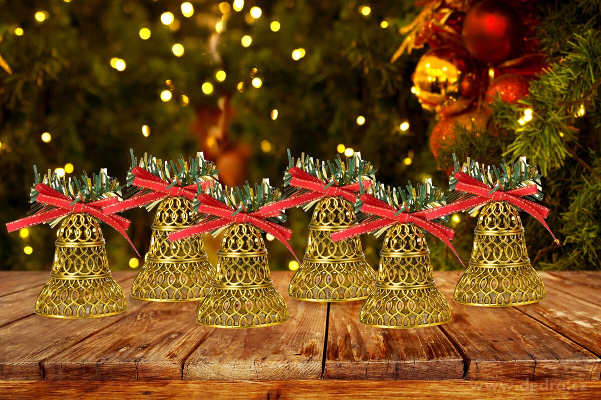 ZLATÉ ZVONĚNÍ, vánoční zvonečky krajkového vzhledu, sada 6 ks, 8 cm – náhled 3 | Grand Móda
