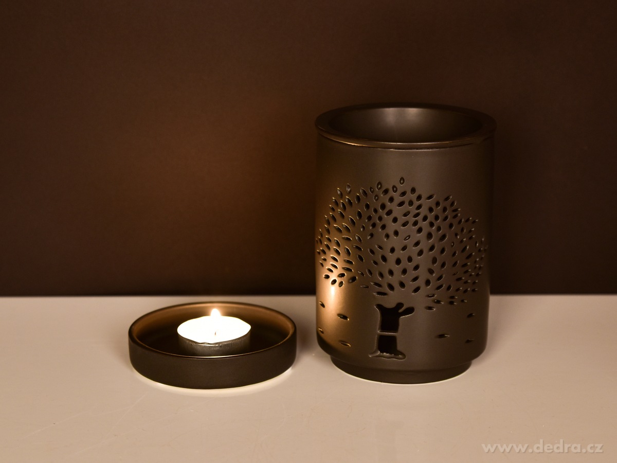 ARBORA, XXL keramická aromalampa s dekorem stromu, matná černá elegance – náhled 4 | Grand Móda