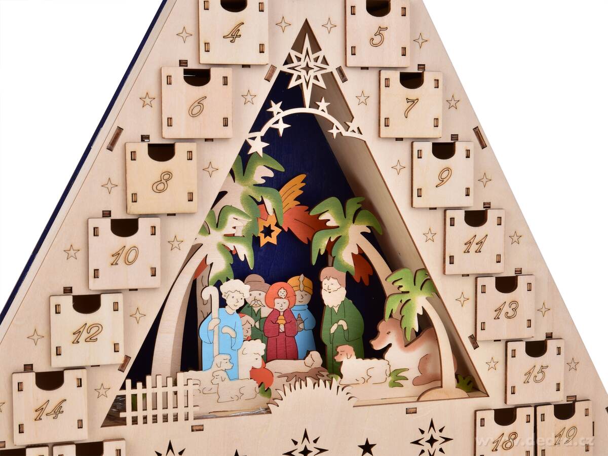BETLÉMSKÝ STROM, LED adventní kalendář se scénou Betléma, 24 zásuvek, výška 41 cm – náhled 3 | Grand Móda