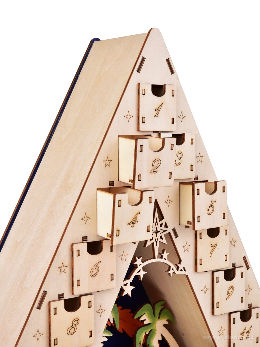 BETLÉMSKÝ STROM, LED adventní kalendář se scénou Betléma, 24 zásuvek, výška 41 cm – náhled 4 | Grand Móda