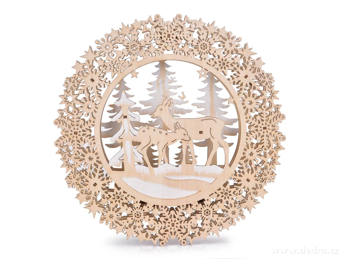 LESNÍ KRUH SE SVĚTÝLKY, závěsná LED dekorace s vločkami, průměr 32 cm – náhled 4 | Grand Móda