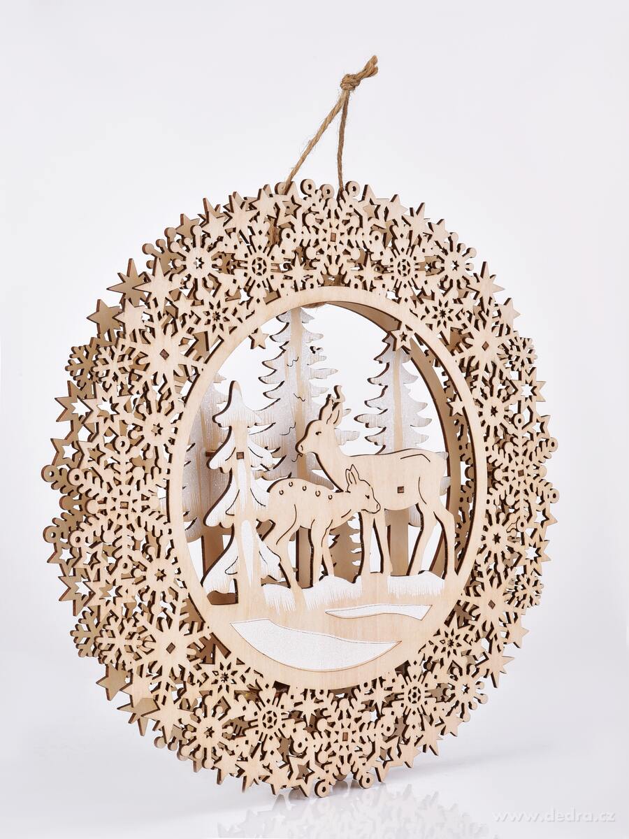 LESNÍ KRUH SE SVĚTÝLKY, závěsná LED dekorace s vločkami, průměr 32 cm – náhled 6 | Grand Móda