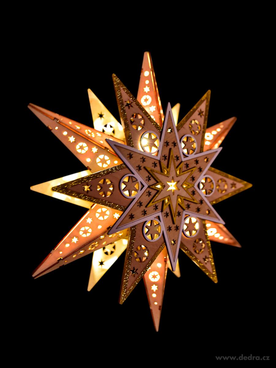 HVĚZDA TICHA, oboustranná závěsná LED dekorace ze dřeva, průměr 30 cm – náhled 2 | Grand Móda