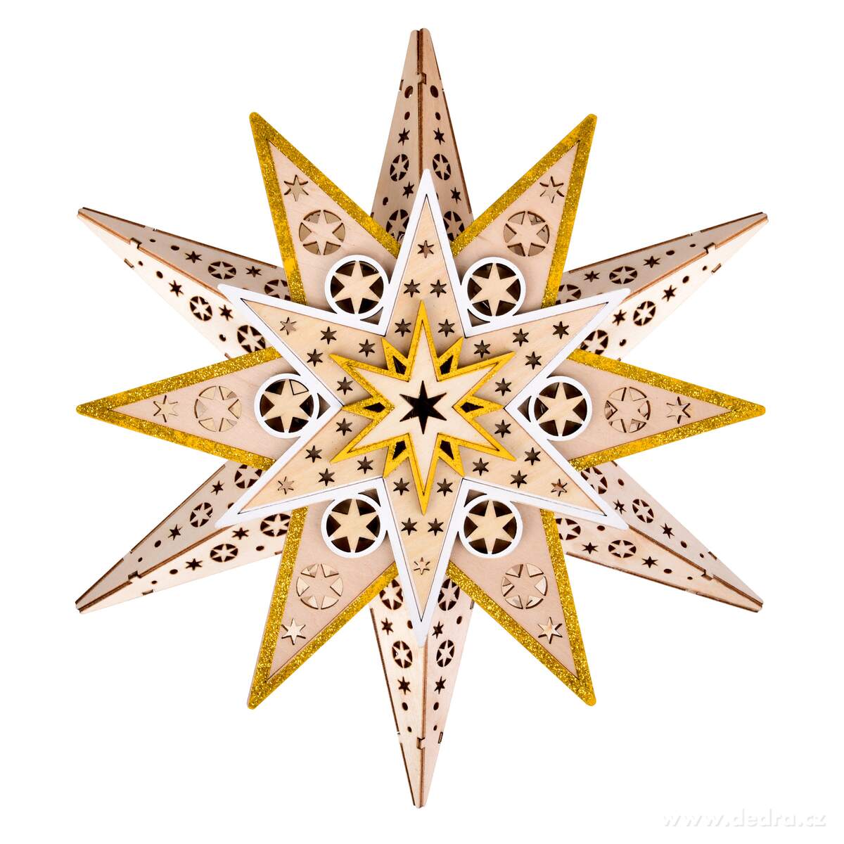 HVĚZDA TICHA, oboustranná závěsná LED dekorace ze dřeva, průměr 30 cm – náhled 5 | Grand Móda