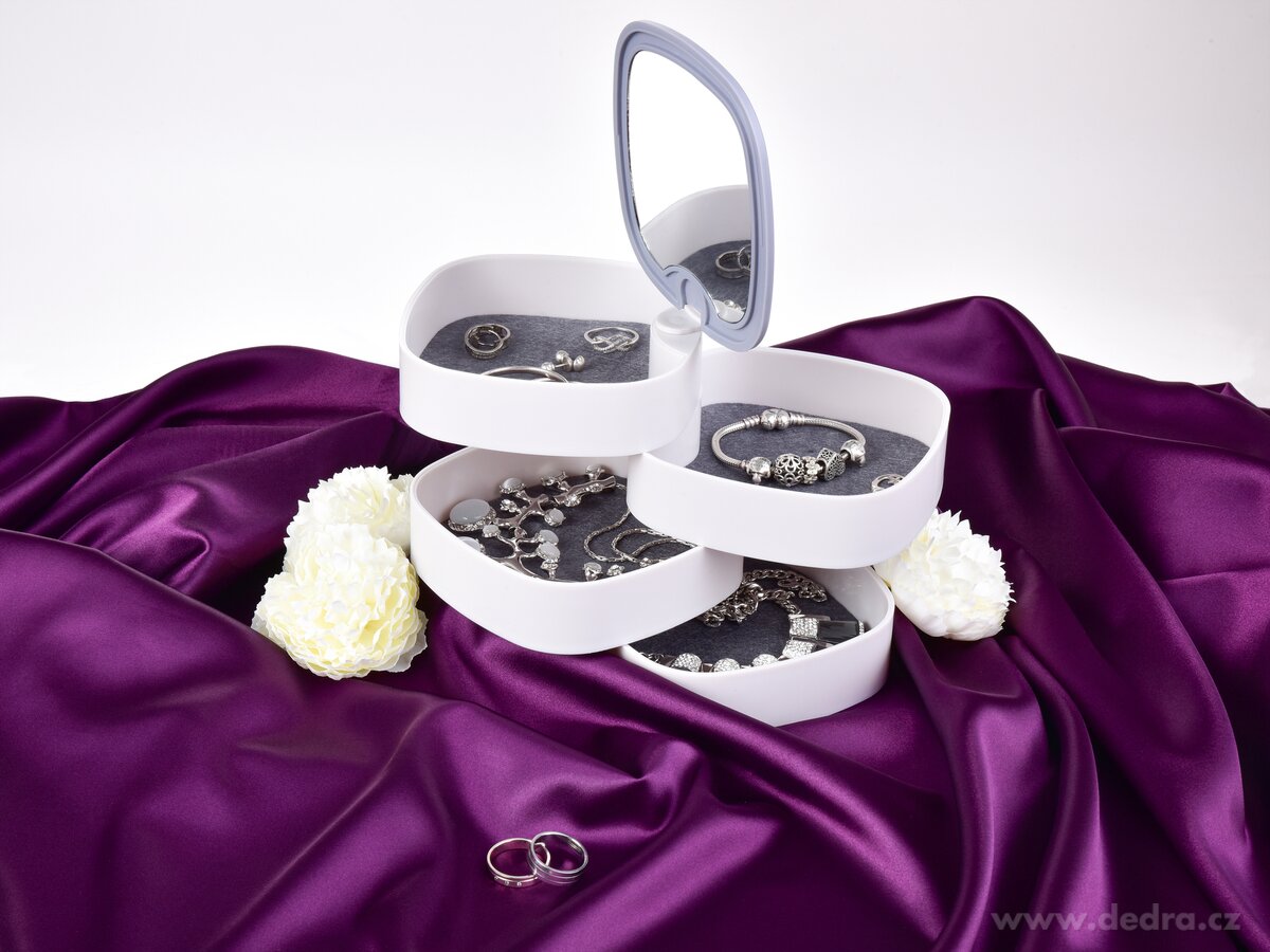 BEAUTY, 4patrová otočná šperkovnice se zrcátkem a polstrováním – náhled 3 | Grand Móda