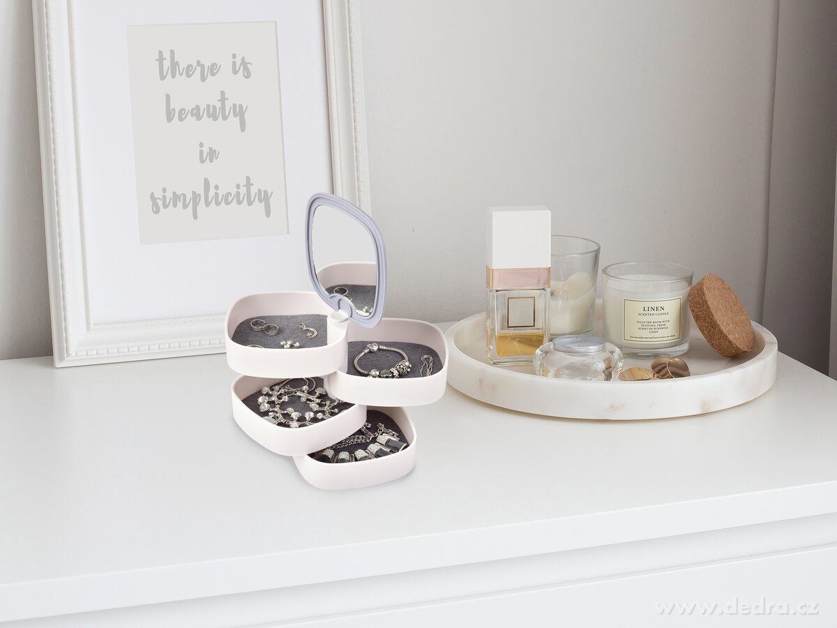 BEAUTY, 4patrová otočná šperkovnice se zrcátkem a polstrováním – náhled 6 | Grand Móda