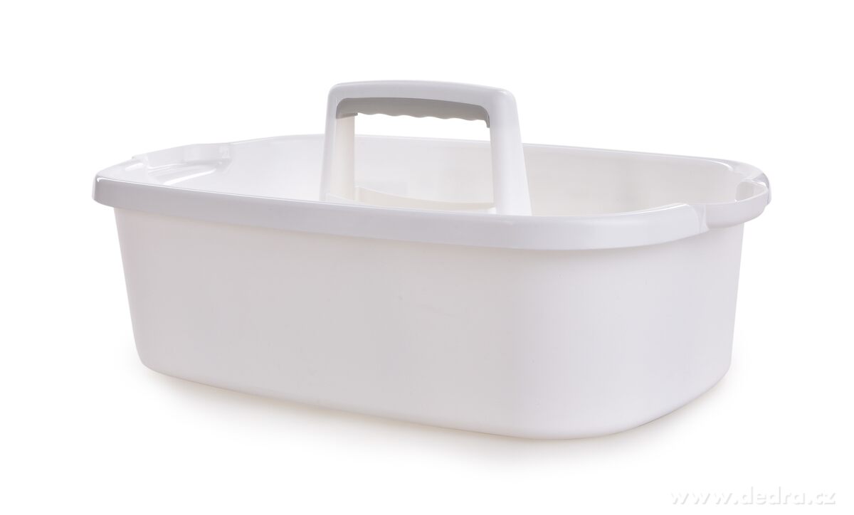 VODNESÚKLID, nosič na úklidové prostředky, praktický plastový organizér s madlem, 42 cm, bílý – náhled 2 | Grand Móda