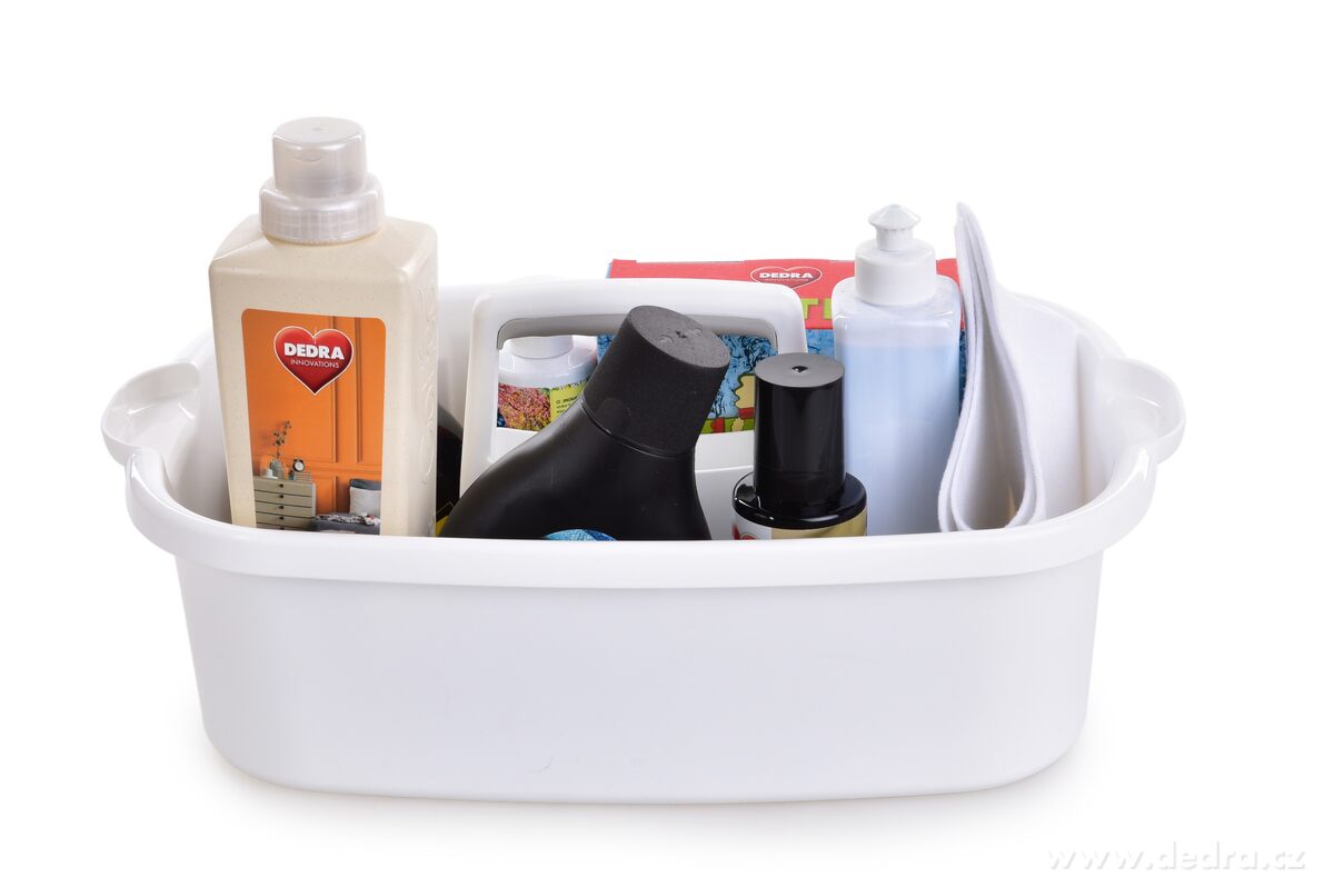 VODNESÚKLID, nosič na úklidové prostředky, praktický plastový organizér s madlem, 42 cm, bílý – náhled 4 | Grand Móda