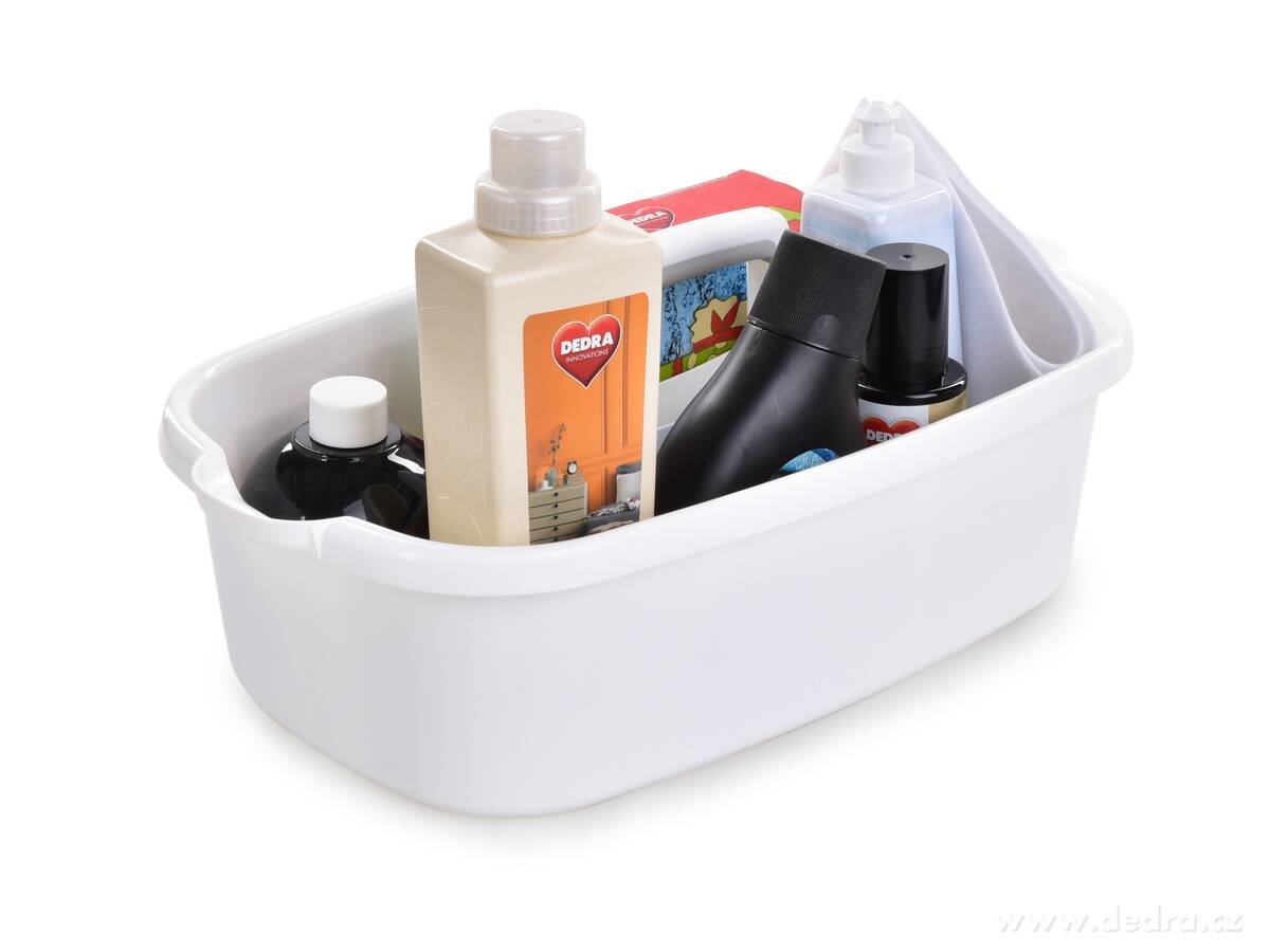 VODNESÚKLID, nosič na úklidové prostředky, praktický plastový organizér s madlem, 42 cm, bílý – náhled 5 | Grand Móda