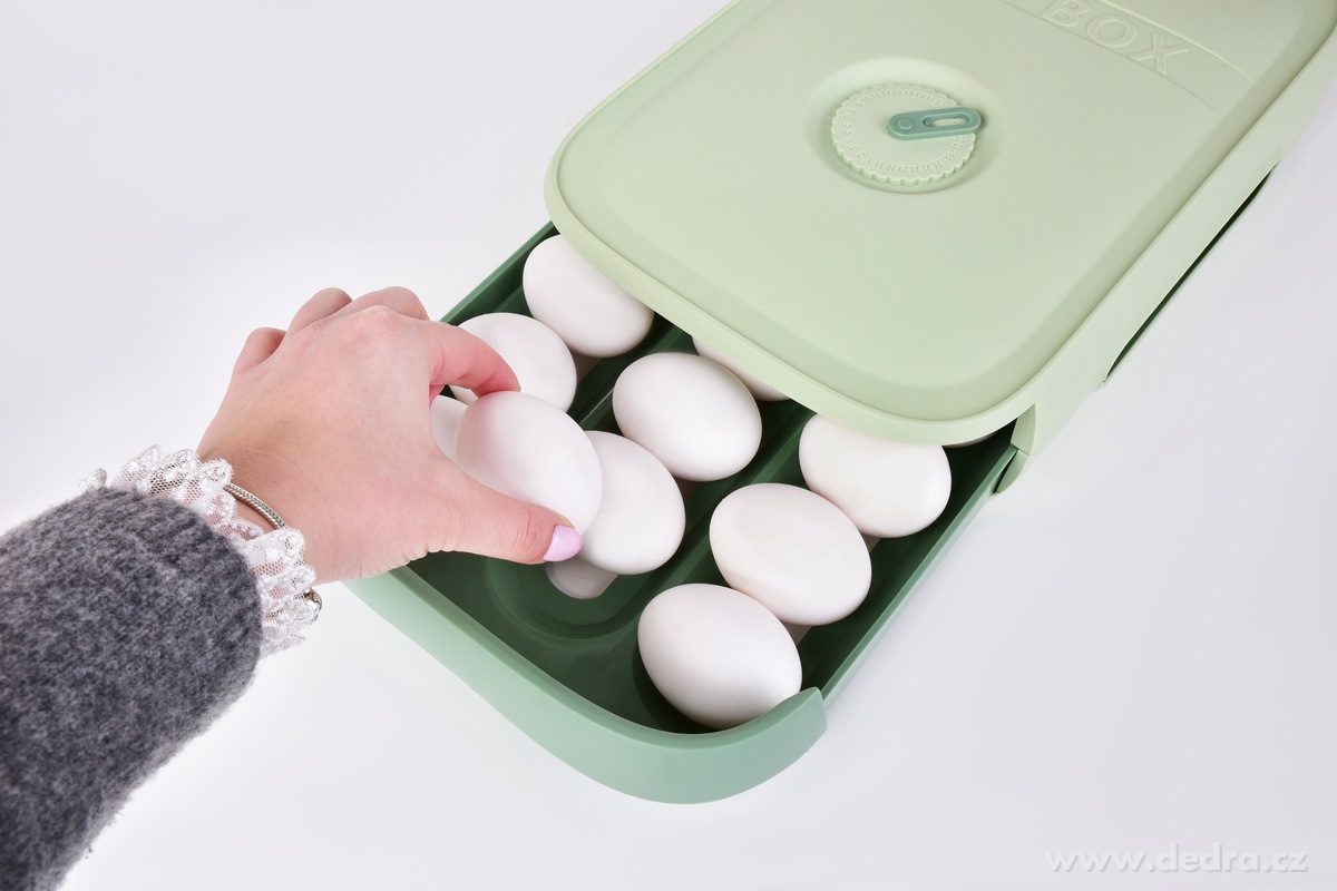EGGY, samospádový box na vajíčka 18 ks, stohovatelný výsuvný zásobník s cirkulací vzduchu – náhled 6 | Grand Móda