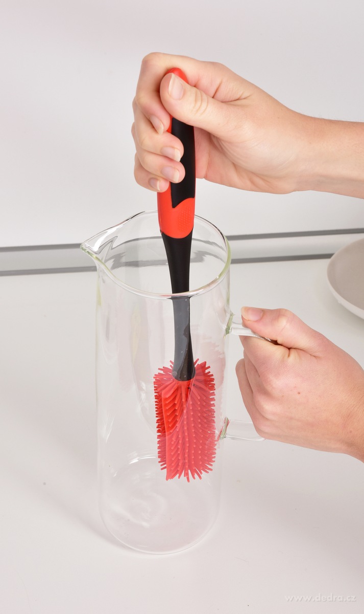 GoEco®, Silikonová štětka na lahve & vázy 2v1, pružná hlava & snadné čištění, červená – náhled 2 | Grand Móda