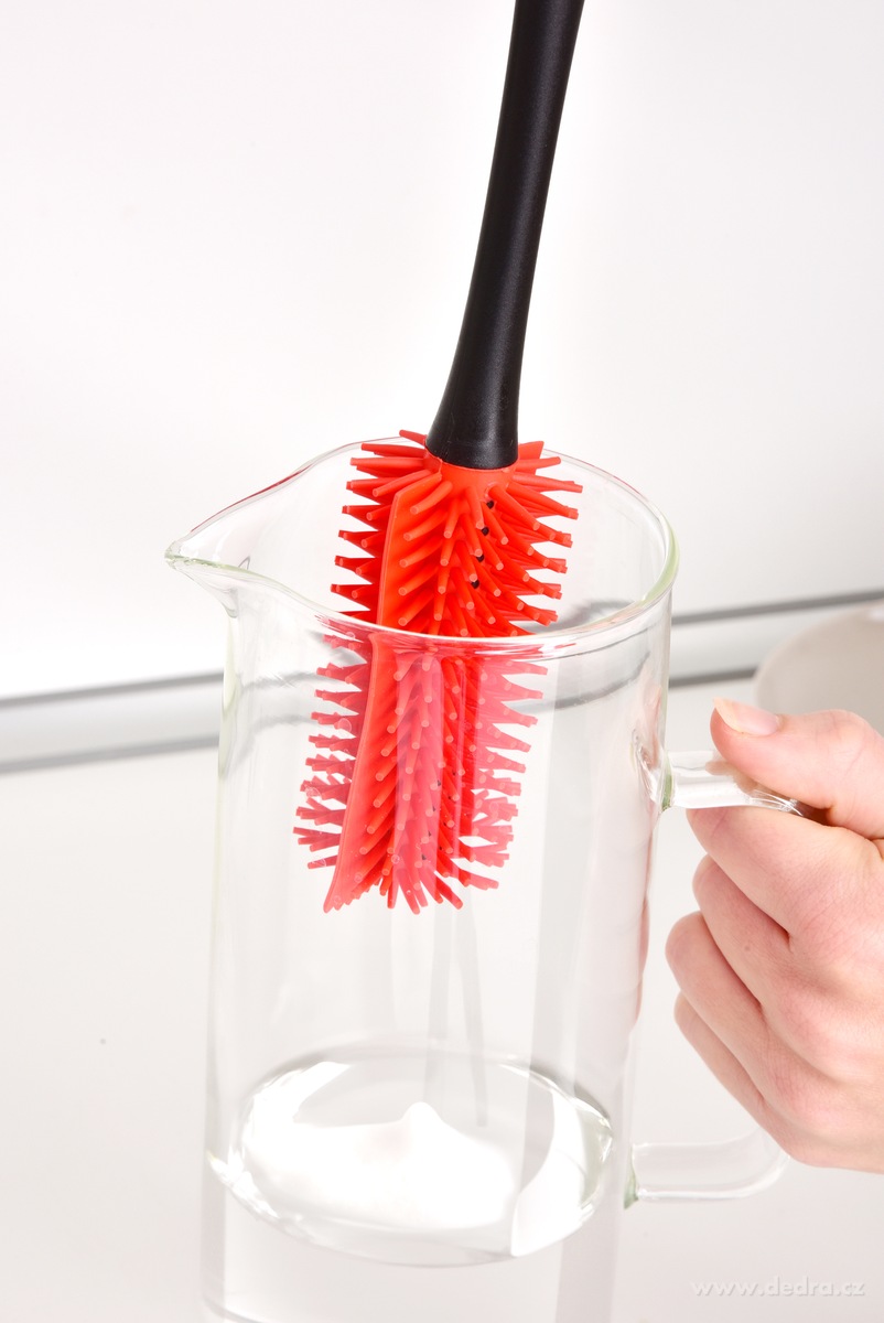 GoEco®, Silikonová štětka na lahve & vázy 2v1, pružná hlava & snadné čištění, červená – náhled 3 | Grand Móda