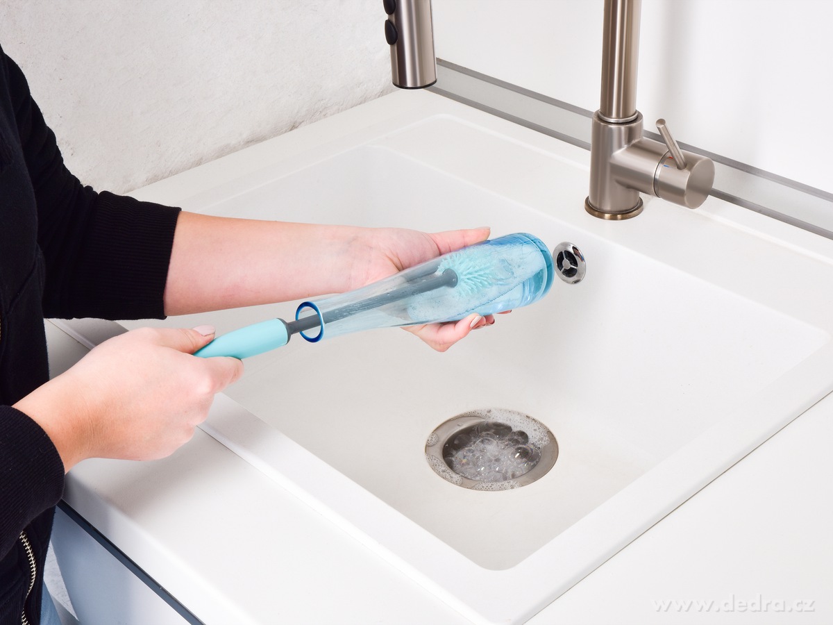 GoEco®, Doživotní kartáč na lahve a vázy, Silikonové štětiny, pružná hlava, mintový – náhled 3 | Grand Móda