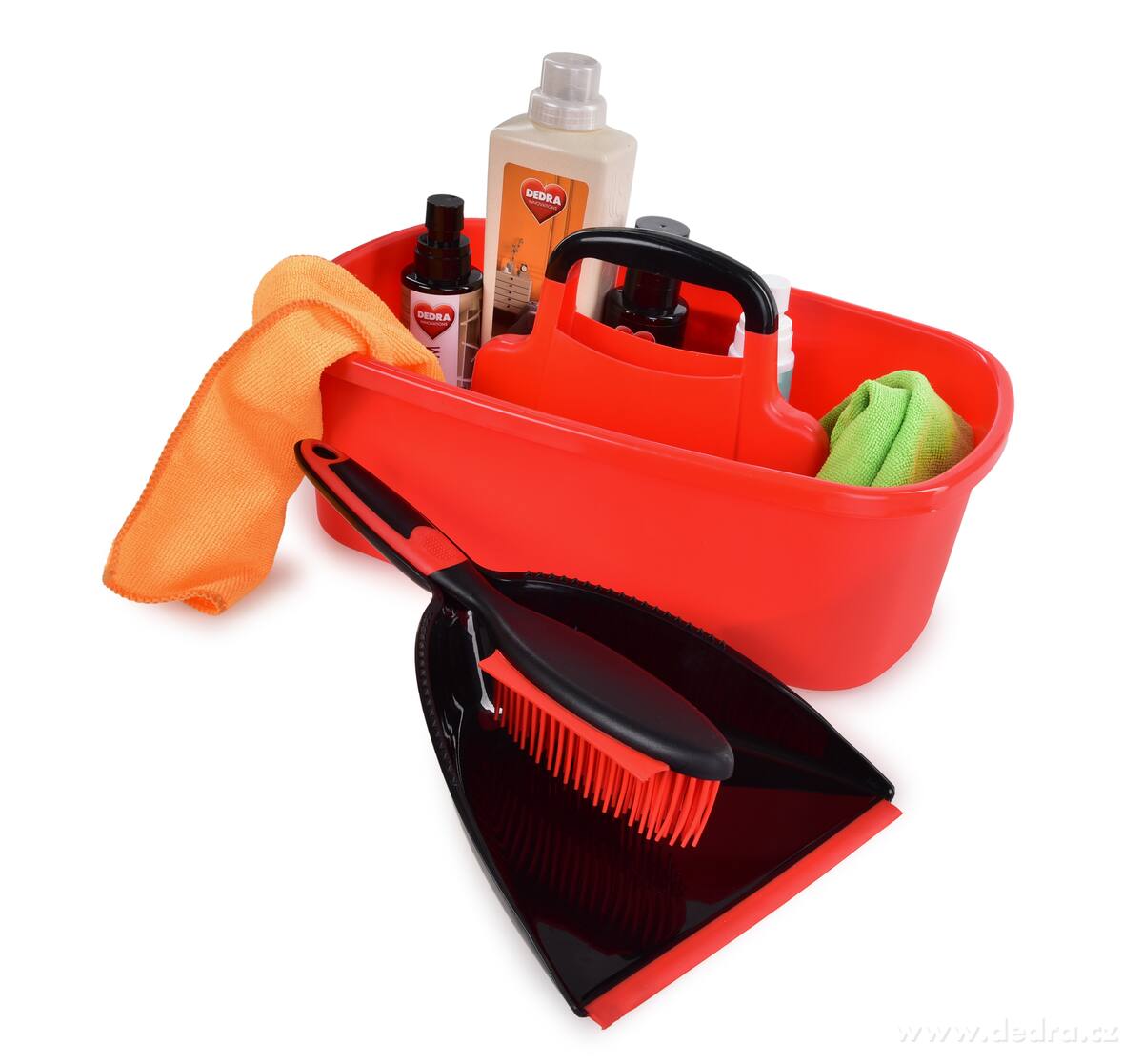 VODNESÚKLID, nosič na úklidové prostředky, plastový organizér s madlem, 40 cm, červený – náhled 5 | Grand Móda