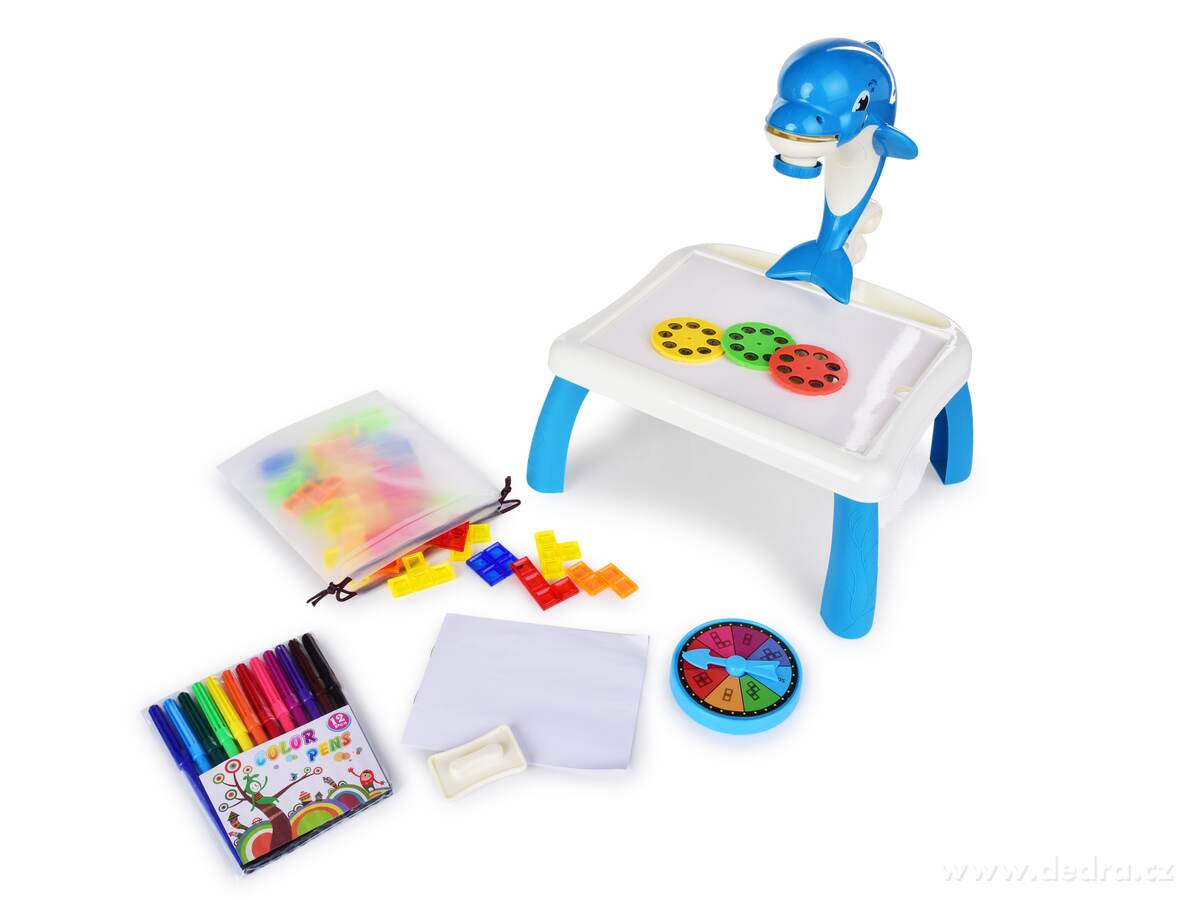 DELFÍN, 2v1 projektor & logická hra, omalovánky & kostky