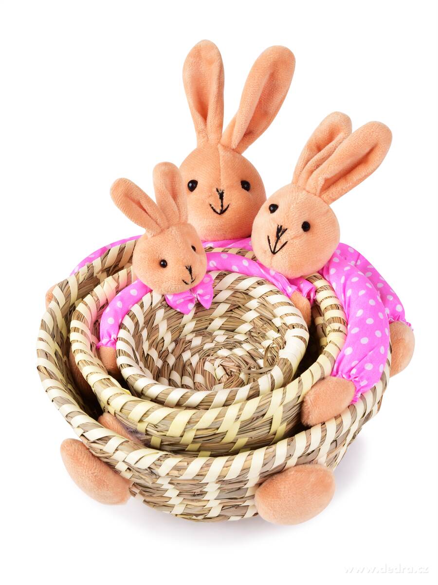 3 ks ošatka z přírodní slámy s veselými zajíci – náhled 2 | Grand Móda