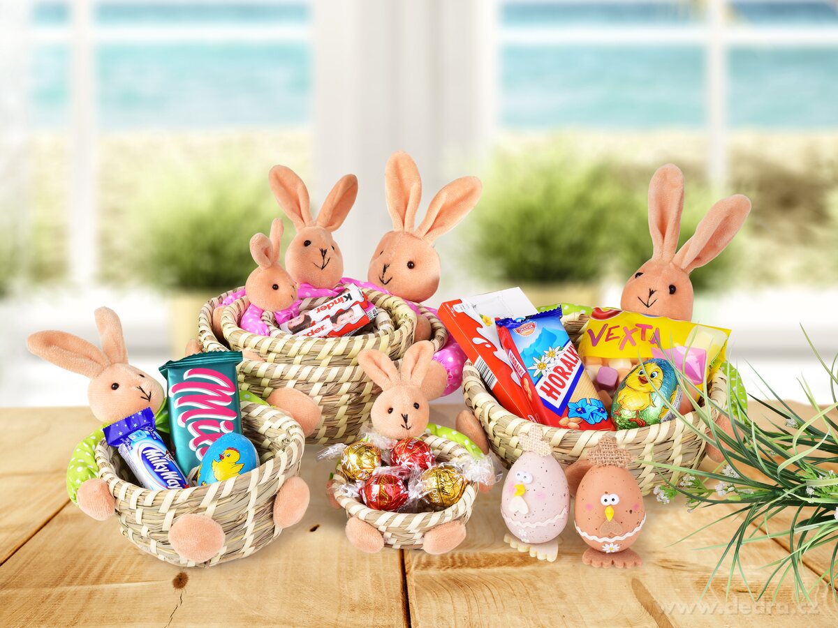 3 ks ošatka z přírodní slámy s veselými zajíci – náhled 3 | Grand Móda