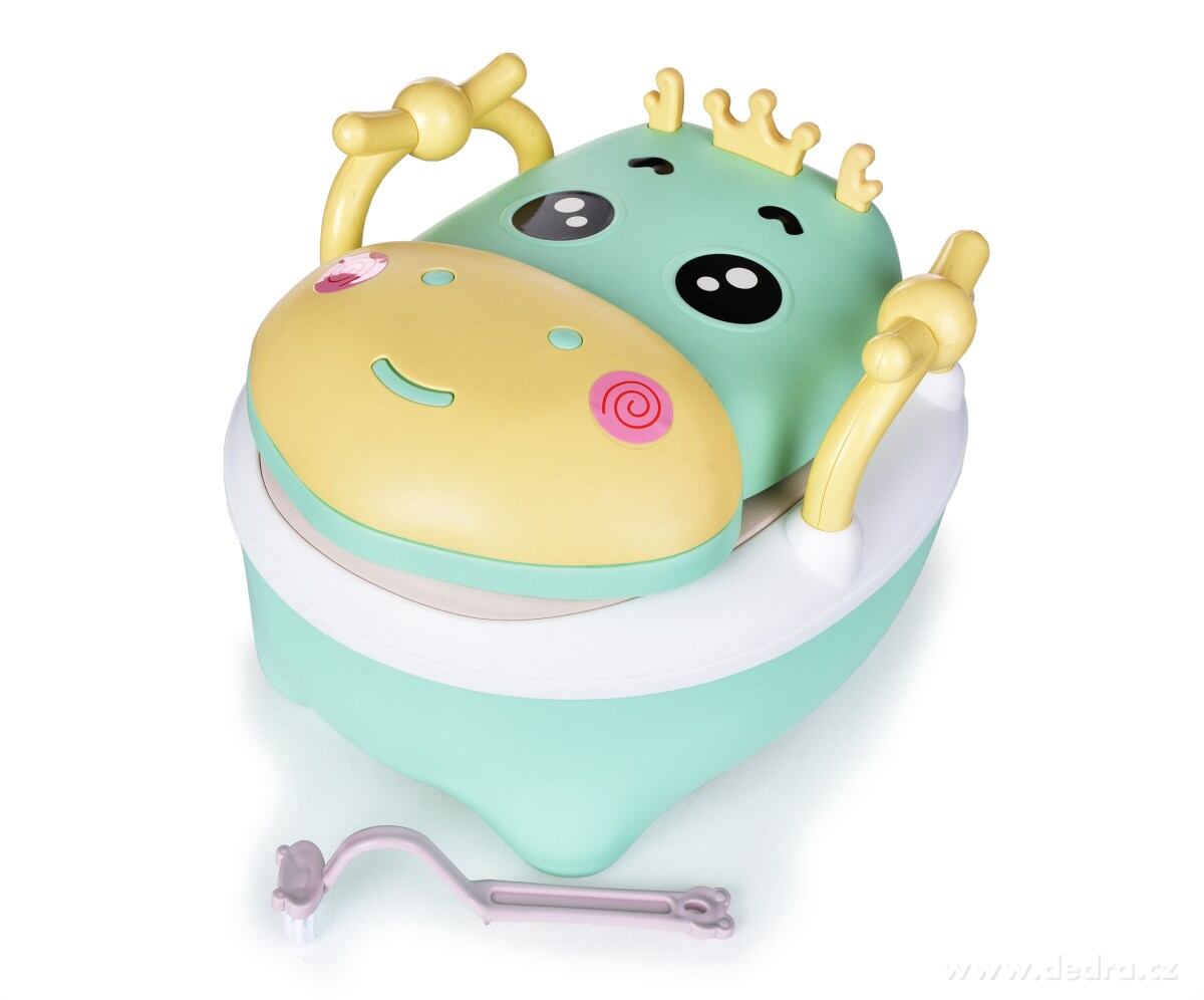 BABY HROCH, dětský nočník s motivem hrošíka, s víkem, uchy a kartáčkem, objem 1500 ml, mátový | Nočníky a pisoáry | Grand Móda