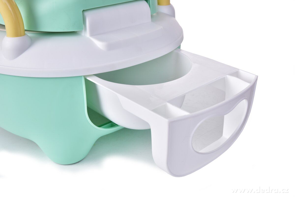 BABY HROCH, dětský nočník s motivem hrošíka, s víkem, uchy a kartáčkem, objem 1500 ml, mátový – náhled 4 | Grand Móda