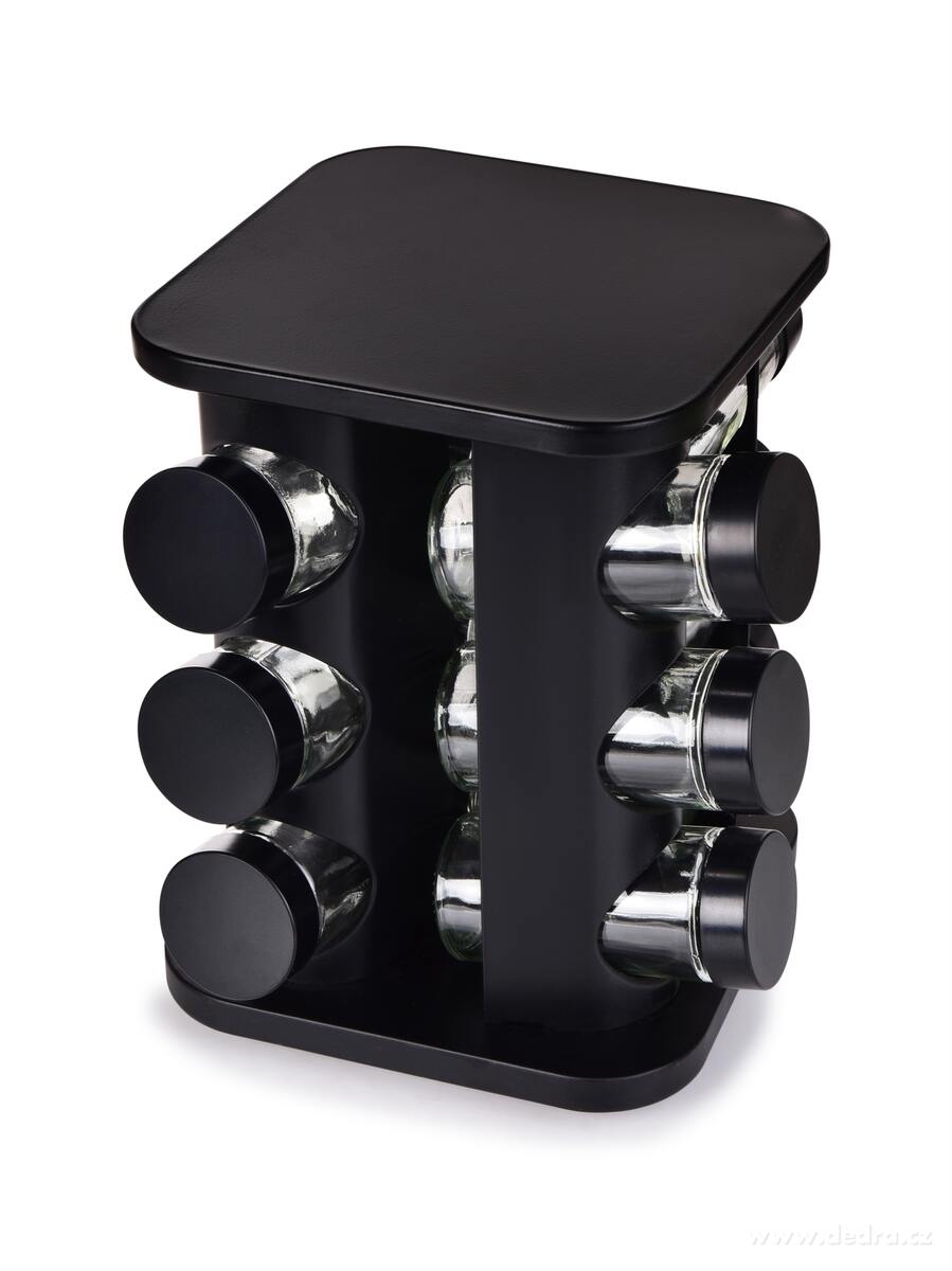 CAROUSEL, kořenkový kolotoč černý, 12 kořenek, 3patrový otočný stojan na koření 360° – náhled 2 | Grand Móda