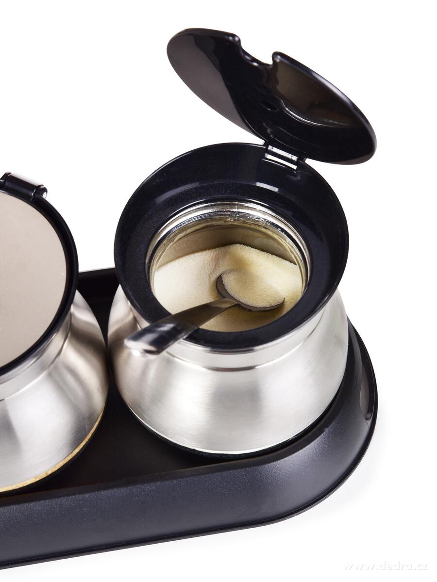 BOROSIL, Sada 3 ks 280 ml skleněných dóz na potraviny a koření s víčkem, nerez lžičkami a podstavcem, černá – náhled 2 | Grand Móda